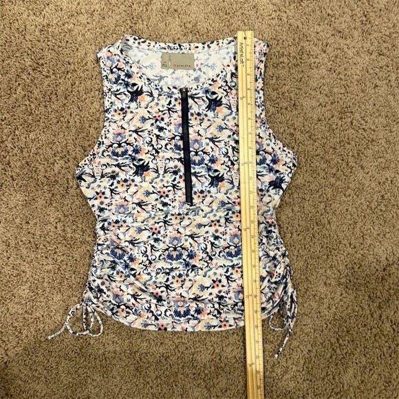 Athleta Womens XS Floral Ruched Rash Guard Swim Top Zip Front Vacation Beach - Picture 10 of 10